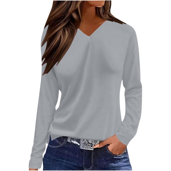 Ruimatai Women's V-Neck Long Sleeve Sun Protection T-Shirt Top Comfortable Soft Lightweight Casual Solid Color Spring Summer