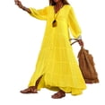 thumbnail image 1 of Ruimatai Women's V-Neck Maxi Dress Long Sleeve Tiered Button Front Loose Linen Boho Casual Flowy Beach Dress, 1 of 7