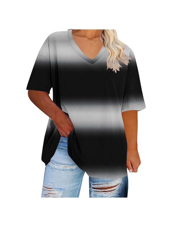 Women's V-Neck Oversized Short Sleeve Side Split Loose Fit Casual T-Shirts for Women All-Day Comfort Wear