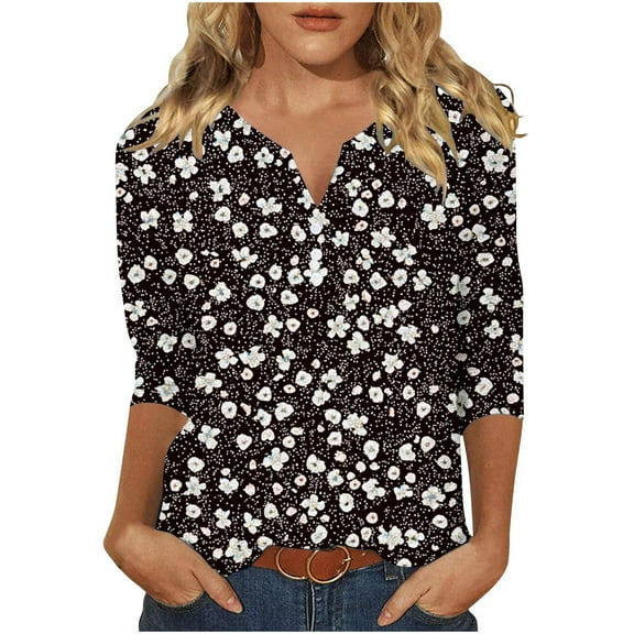 Ruimatai Women's V-Neck Quarter Sleeve Blouse Summer Casual Soft Polyester Top for Beach Party Dating Work Comfortable Pullover Shirt