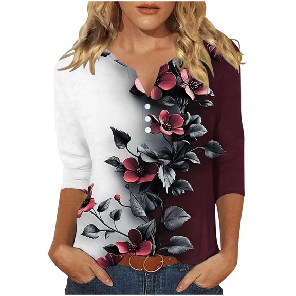 Ruimatai Women's V-Neck Quarter Sleeve Blouse Summer Casual Soft Polyester Top for Beach Party Dating Work Comfortable Pullover Shirt