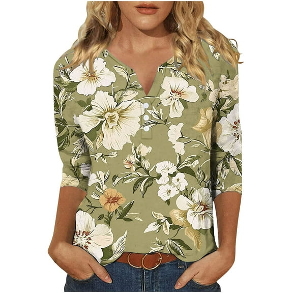 Ruimatai Women's V-Neck Quarter Sleeve Blouse Summer Casual Soft Polyester Top for Beach Party Dating Work Comfortable Pullover Shirt