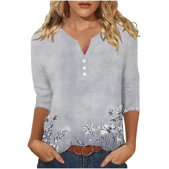 Ruimatai Women's V-Neck Quarter Sleeve Blouse Summer Casual Soft Polyester Top for Beach Party Dating Work Comfortable Pullover Shirt