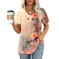thumbnail image 1 of Ruimatai Women's V-Neck Short Sleeve T-Shirt Loose Fit Casual Printed Top Soft Comfortable Breathable Summer Tee, 1 of 4