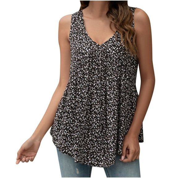 Ruimatai Women's V Neck Sleeveless Tops Floral Print Blouse Summer Casual Shirt Tee Loose Fit Comfortable Stretchy Soft Lightweight