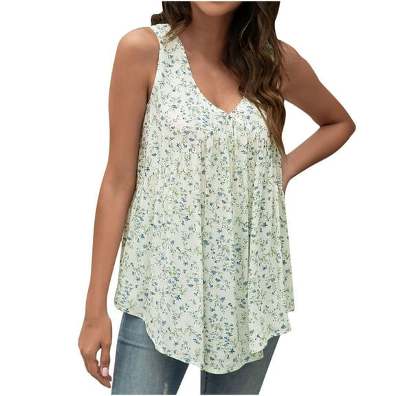 Ruimatai Women's V Neck Sleeveless Tops Floral Print Blouse Summer Casual Shirt Tee Loose Fit Comfortable Stretchy Soft Lightweight