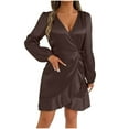 thumbnail image 1 of Ruimatai Women's V-Neck Tie-Waist Ruffled Hem Long Sleeve Dress, Summer Casual Solid Color Wrap Dress, Elegant Puffed Sleeve Party Dress for Cocktail Date Night, 1 of 6
