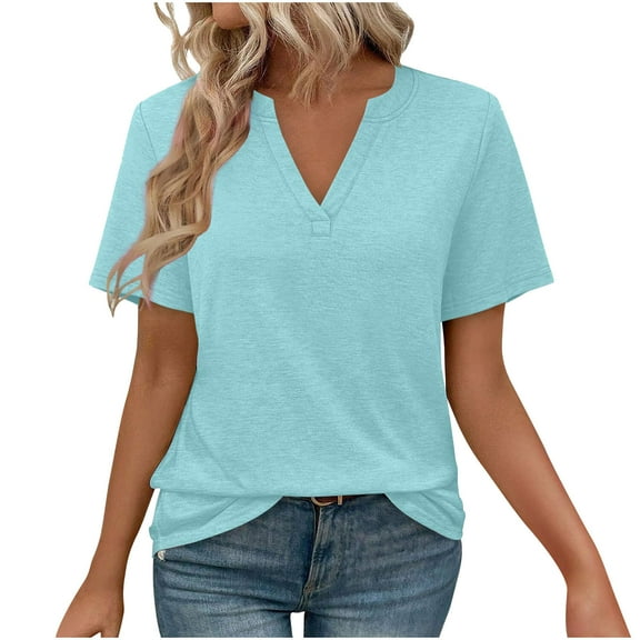 Ruimatai Women's V-Neck Tops Slim Fit Summer Casual Shirts with Short Sleeves, Comfortable and Flattering Solid Color Blouse for Daily Wear