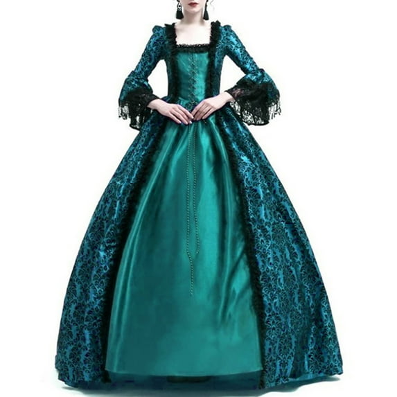 Ruimatai Women's Vintage Lace Medieval Dress Elegant Princess Cosplay Floor Length Gown Bell Sleeves Patchwork Party Formal Evening Gown Spring Summer Polyester