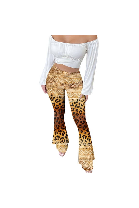 Women's Vintage Printed High Waist Flared Pants, Retro Chic Bell Bottoms with Figure-Hugging Fit and Comfortable Stretch Fabric for Casual Style