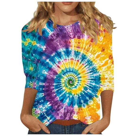 Ruimatai Women's Vintage Printed T-Shirt 3/4 Sleeve Round Neck Casual Blouse Comfortable Fashion Ethnic Floral Top for Daily Wear