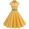 thumbnail image 1 of Ruimatai Women's Vintage V-Neck Belted A-Line Dress Short Sleeve Office Casual Dress Polyester Summer Dress for Work Party Dating, 1 of 9