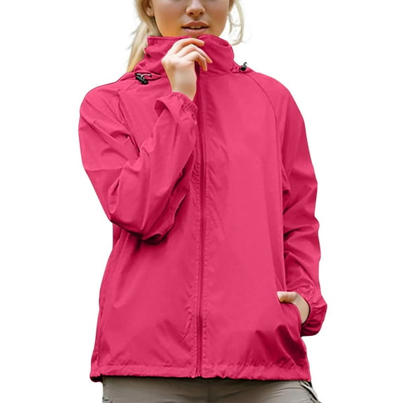 Ruimatai Women's Waterproof Windbreaker Jacket With Hood Lightweight Raincoat Sun Protection Outdoor Hoodie Packable Storage Bag
