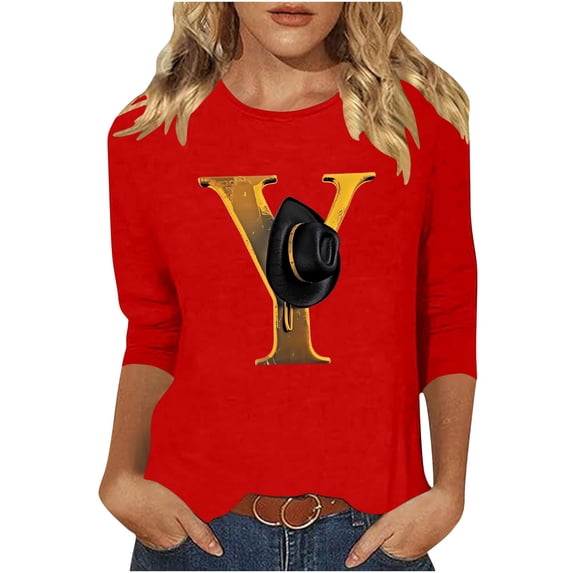 Ruimatai Women's Western Print 3/4 Sleeve T-Shirt Casual Comfortable Stylish Blouse Soft Breathable Fashion Top