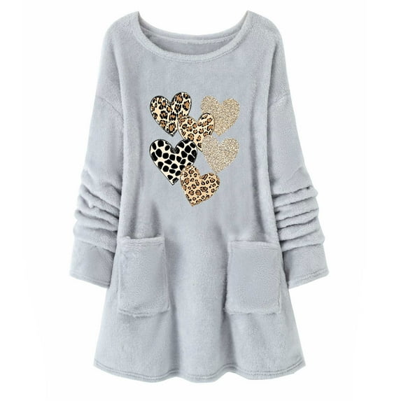Ruimatai Women's Winter Fleece Round Neck Long Sleeve Top Loose Fit Solid Color Pocket Blouse Warm Soft Comfortable Casual Polyester Pullover