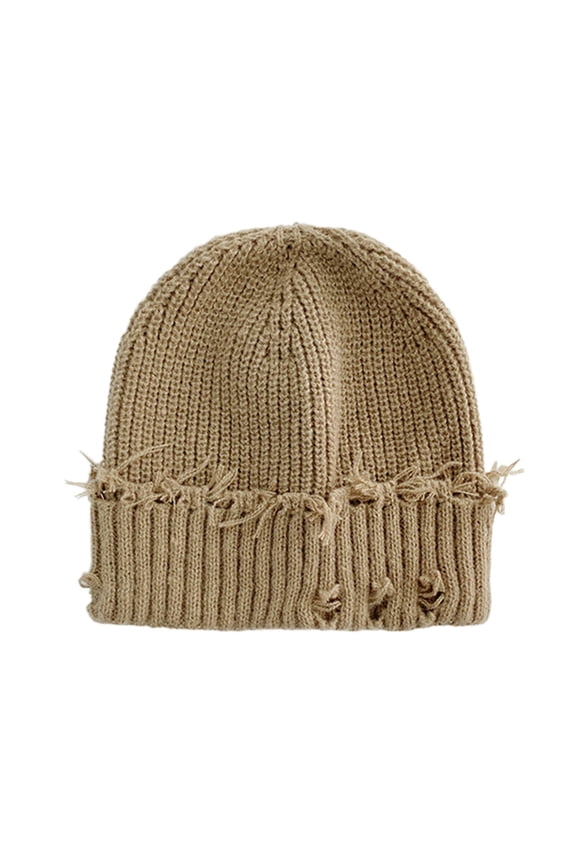 Women's Winter Knit Beanie Ripped Slouchy Hat Soft Stretchy Large Size Warm Solid Color Skull Cap for Cold Weather