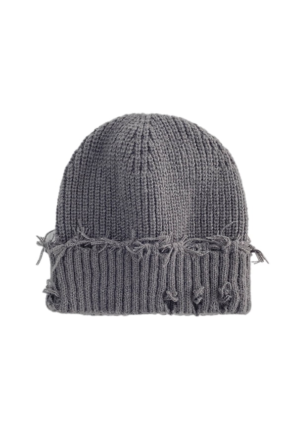 Women's Winter Knit Beanie Ripped Slouchy Hat Soft Stretchy Large Size Warm Solid Color Skull Cap for Cold Weather