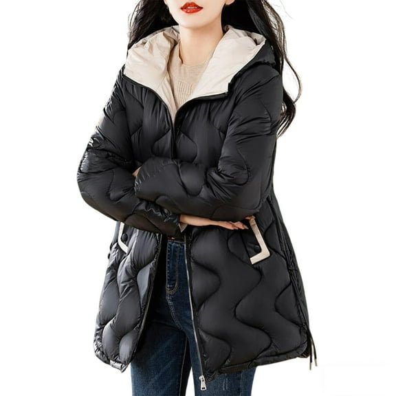 Ruimatai Women's Winter Long Puffer Jacket Lightweight Quilted Hooded Coat with Pockets