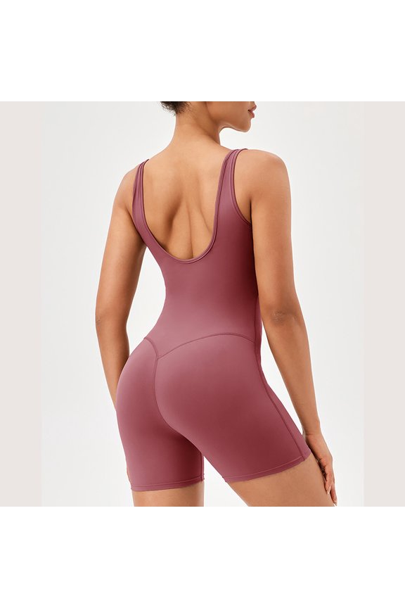 Women's Workout Jumpsuit Sleeveless Tight Fitting Solid Color Gym Yoga Running Sports Fitness Training Outfit