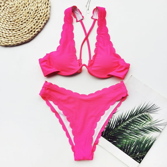 Ruimatai Womens Bikini Swimsuits Modest Lady Women Color Push-Up Padded Bra Beach Set Swimsuit Swimwear