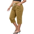thumbnail image 1 of Ruimatai Womens Capri Cropped Pants Drawstring Elastic Waist Pocket Button Detail Plus Size Casual Vacation Trousers, 1 of 7