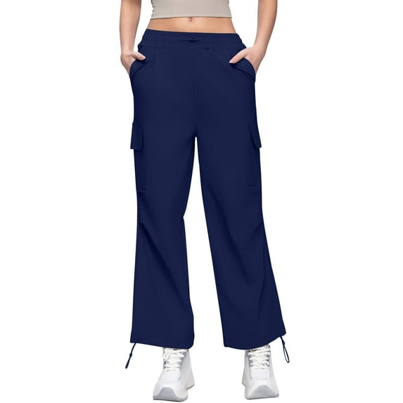 Ruimatai Womens Casual Drawstring Pants Wide Leg Workwear Long Pants Summer Comfortable Lightweight Polyester Streetwear Beach