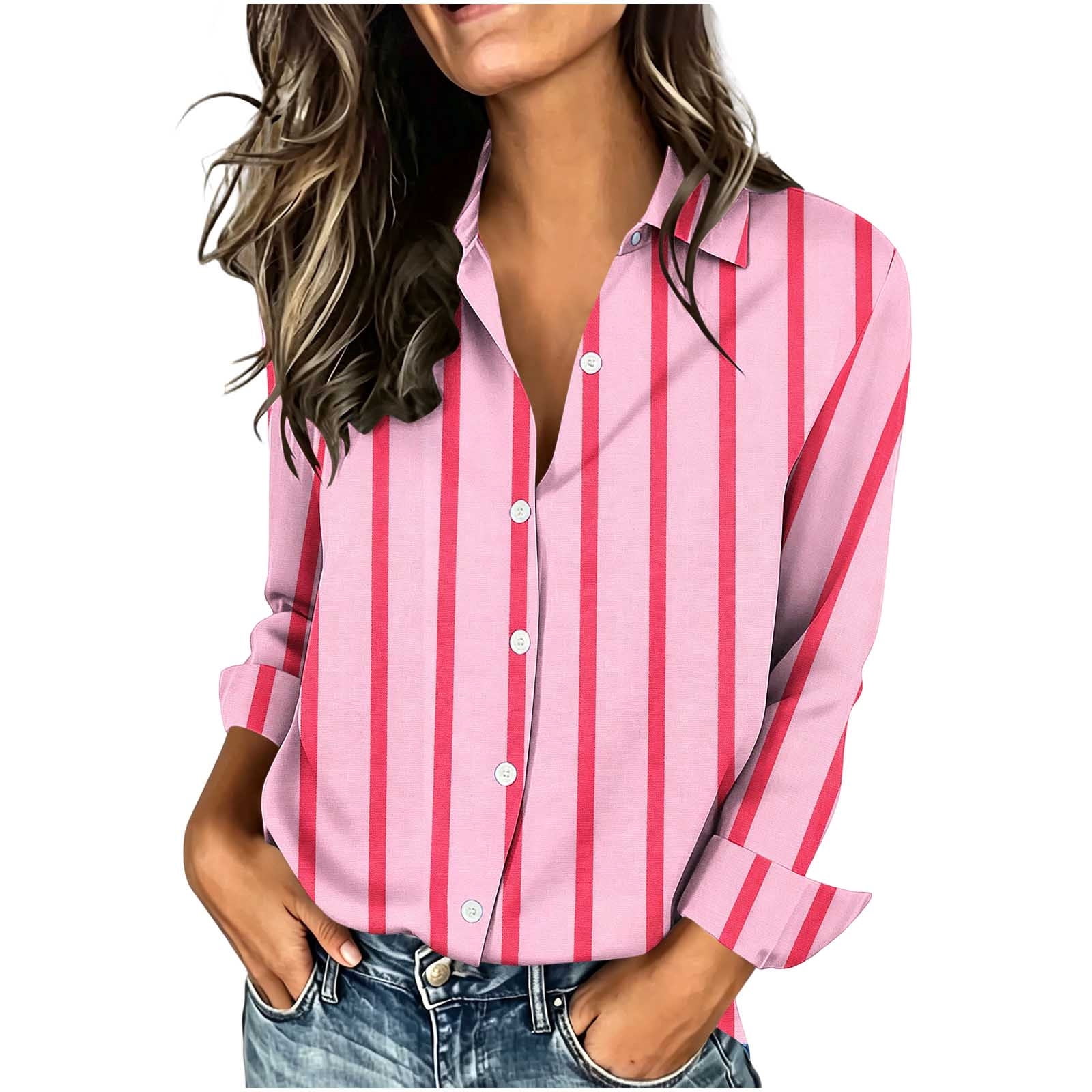 Ruimatai Womens Collared Long Sleeve Button Front Printed Casual Blouse ...