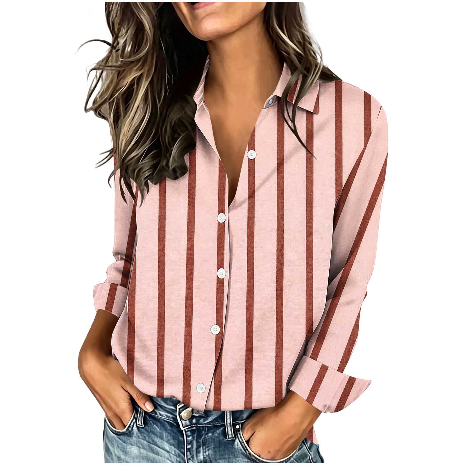 Ruimatai Womens Collared Long Sleeve Button Front Printed Casual Blouse ...