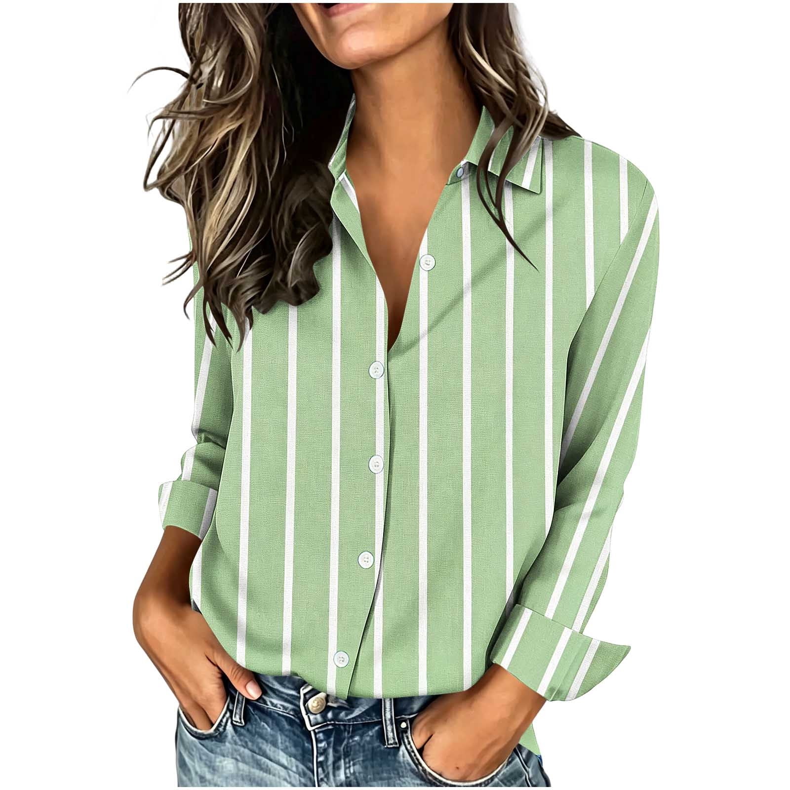 Ruimatai Womens Collared Long Sleeve Button Front Printed Casual Blouse ...