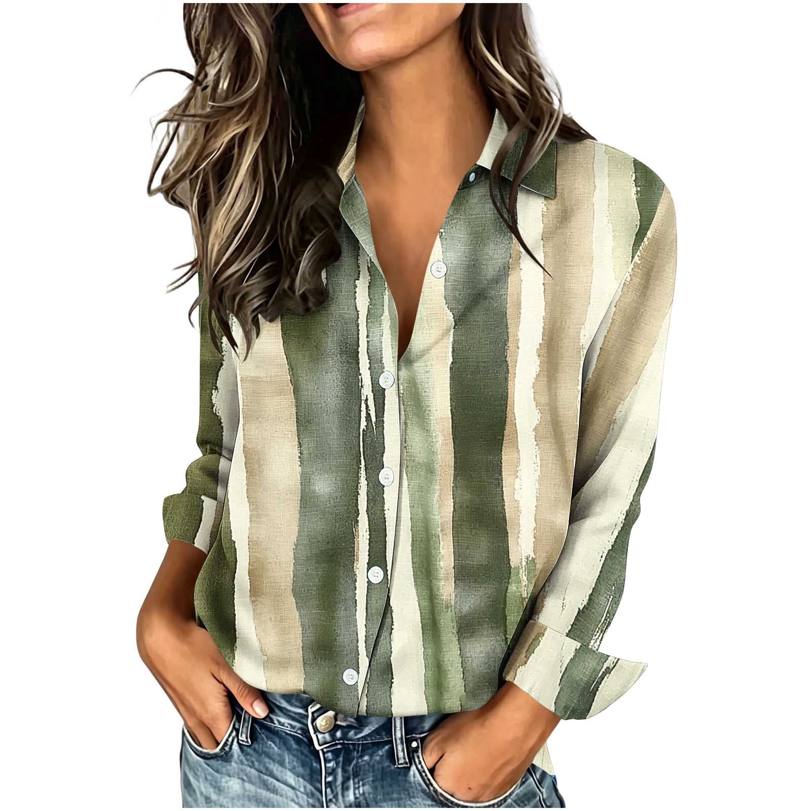 Ruimatai Womens Collared Long Sleeve Button Front Printed Casual Blouse ...