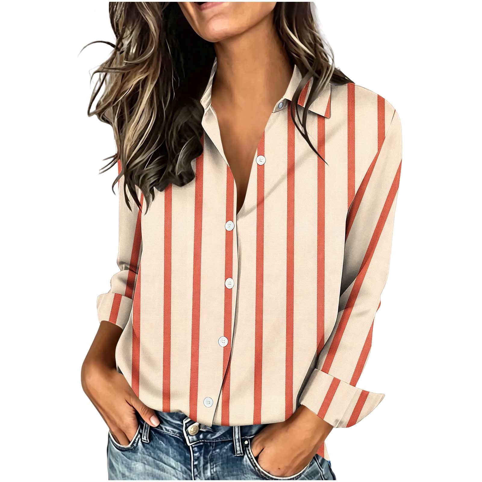 Ruimatai Womens Collared Long Sleeve Button Front Printed Casual Blouse ...