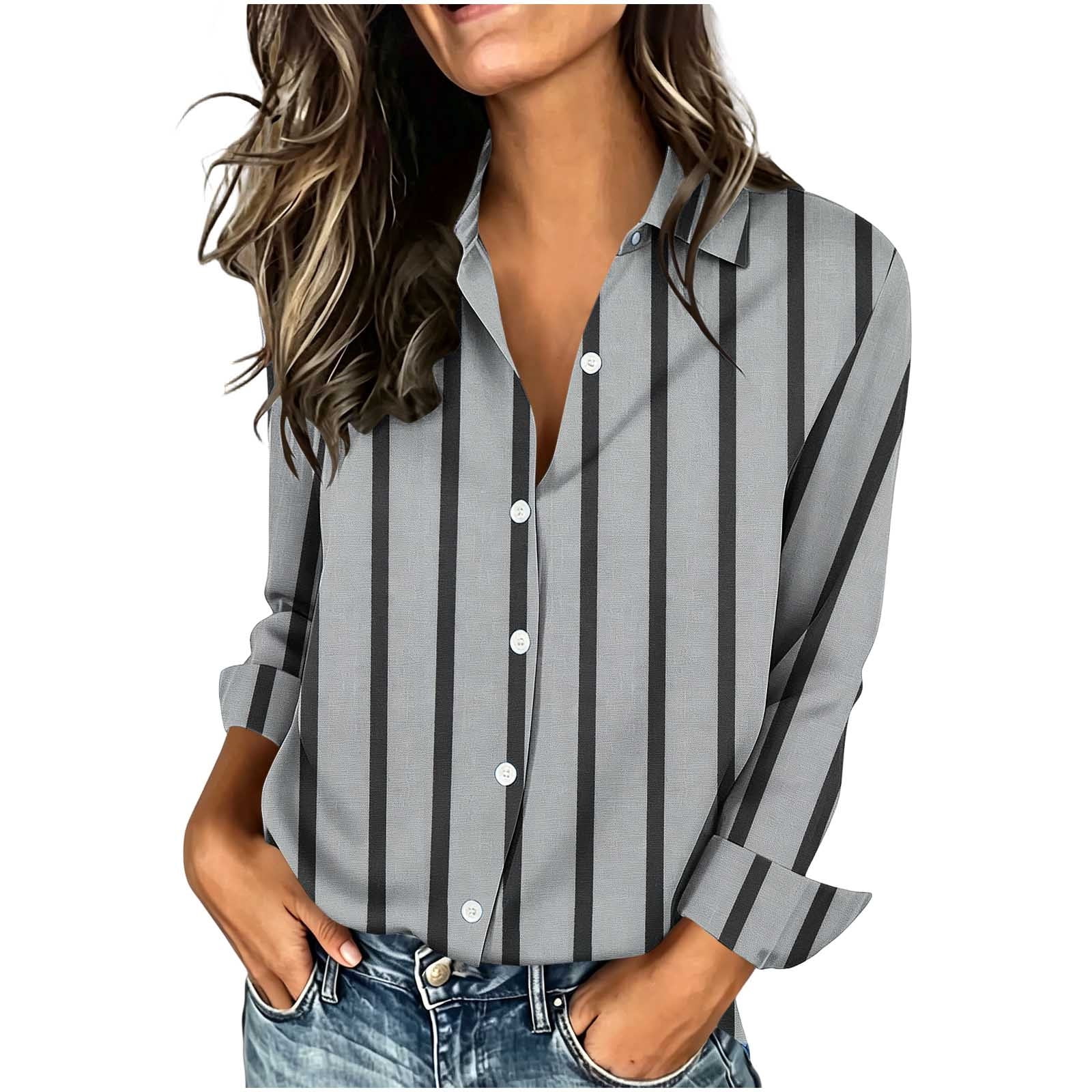 Ruimatai Womens Collared Long Sleeve Button Front Printed Casual Blouse ...