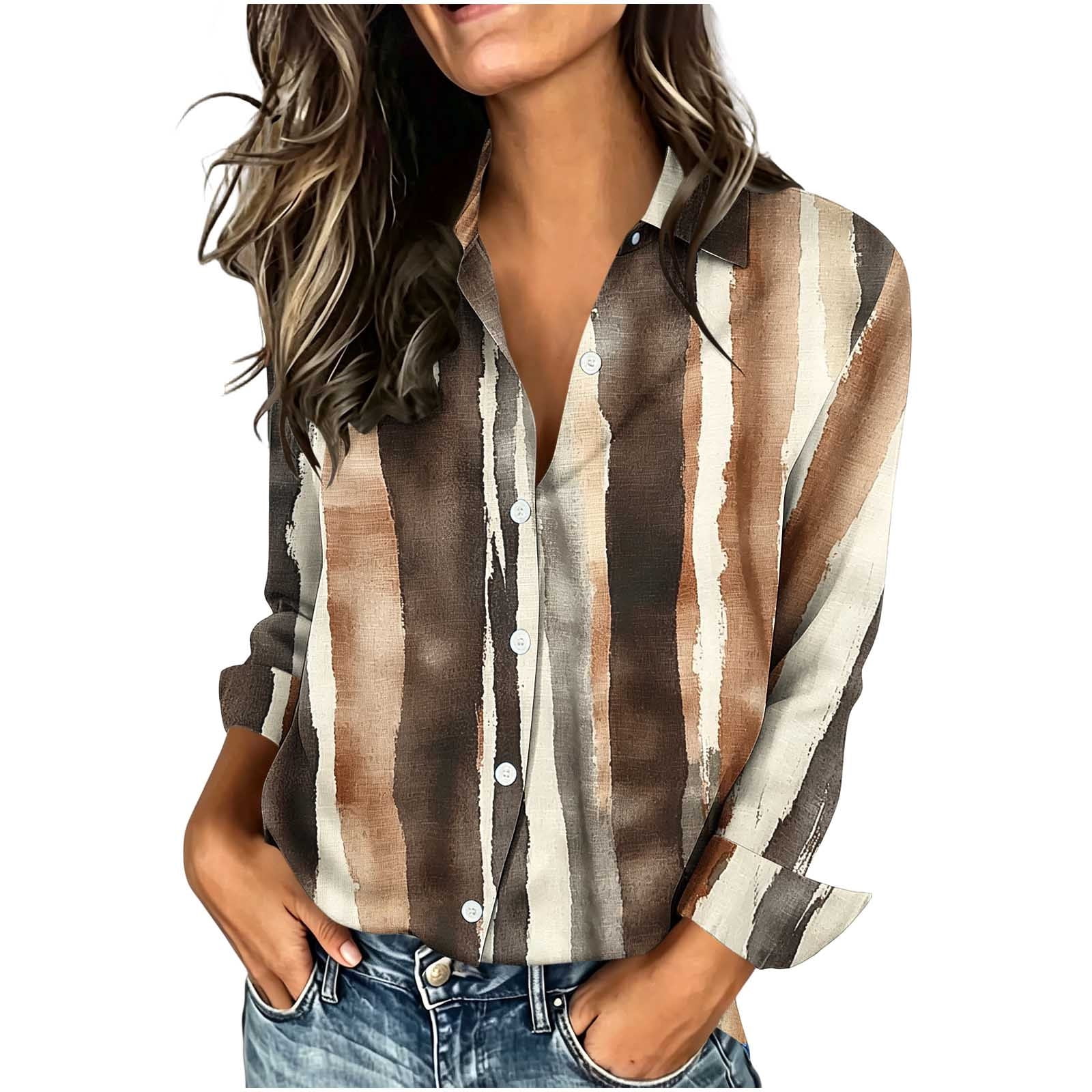 Ruimatai Womens Collared Long Sleeve Button Front Printed Casual Blouse ...
