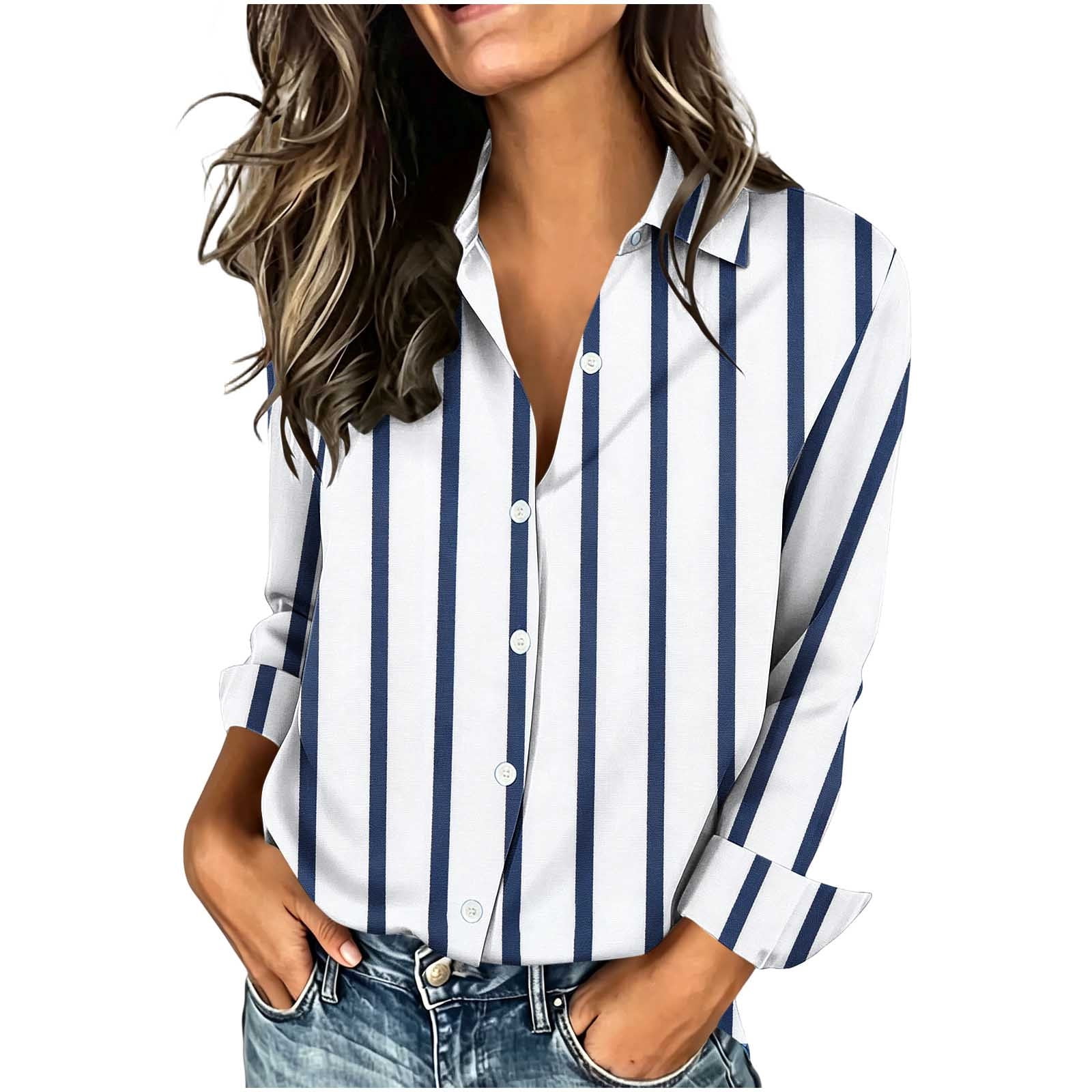 Ruimatai Womens Collared Long Sleeve Button Front Printed Casual Blouse ...
