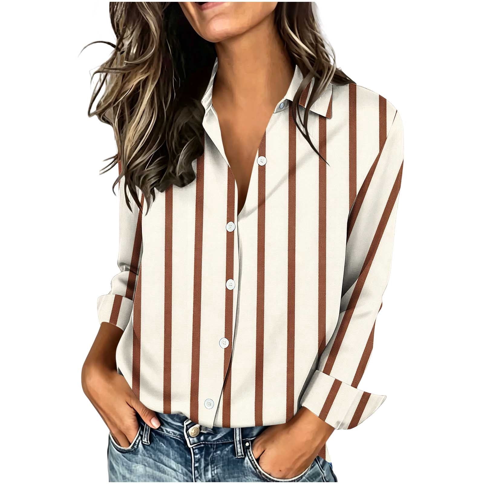 Ruimatai Womens Collared Long Sleeve Button Front Printed Casual Blouse ...