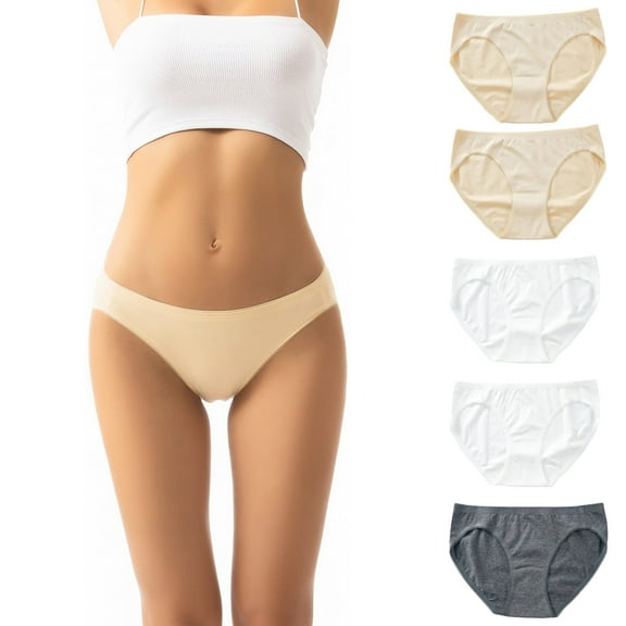 Ruimatai Womens Cotton Underwear 5 Pack Women's Low Rise Comfortable Bikini Briefs Breathable No Show Panties Seamless Undies 5Pc