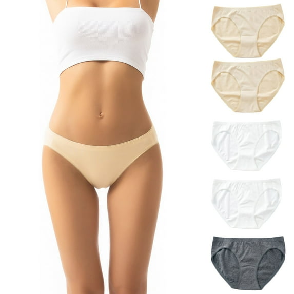 Ruimatai Womens Cotton Underwear 5 Pack Women's Low Rise Comfortable Bikini Briefs Breathable No Show Panties Seamless Undies 5Pc