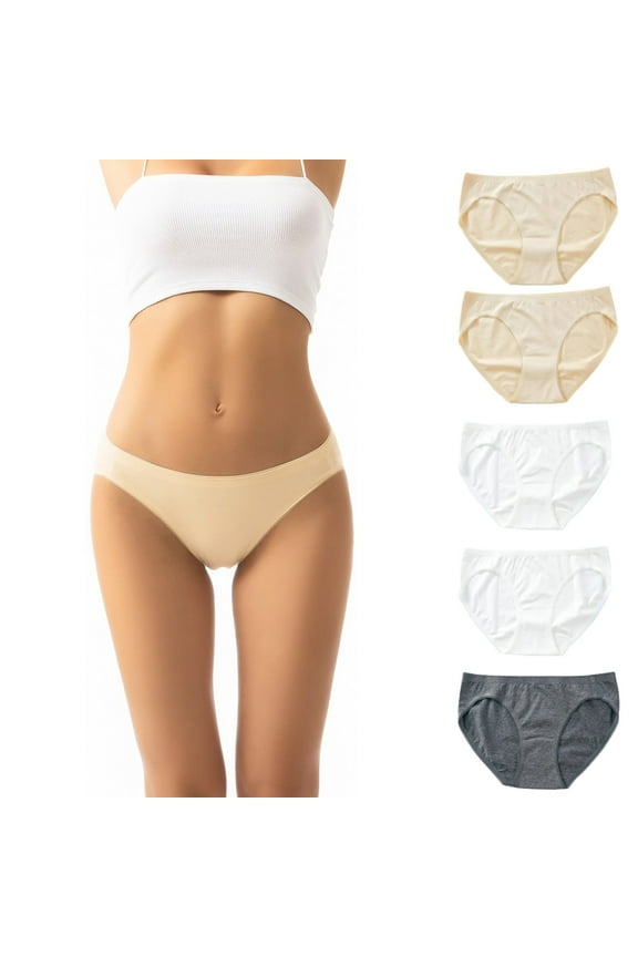 Womens Cotton Underwear 5 Pack Women's Low Rise Comfortable Bikini Briefs Breathable No Show Panties Seamless Undies 5Pc