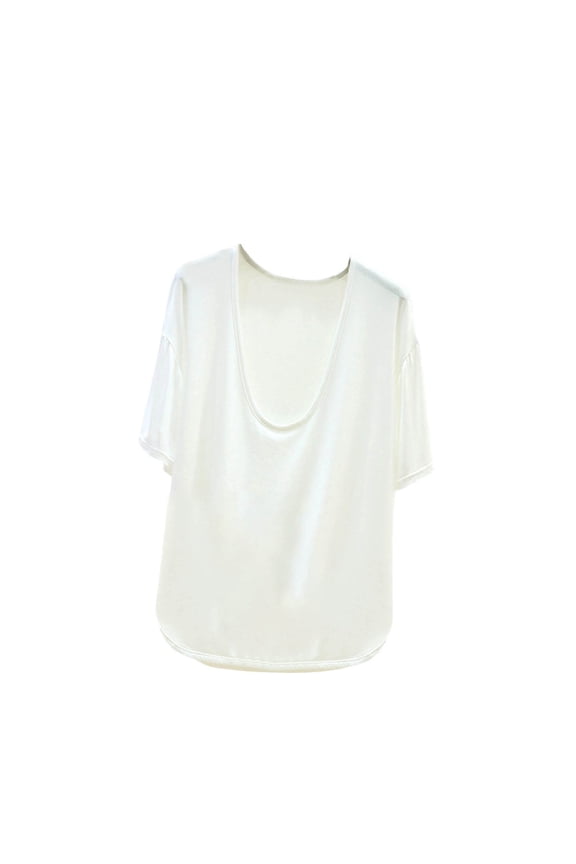 Womens Deep U Neck Short Sleeve T Shirt Casual Loose Fit Modal Cotton Polyester Tops for Daily Wear