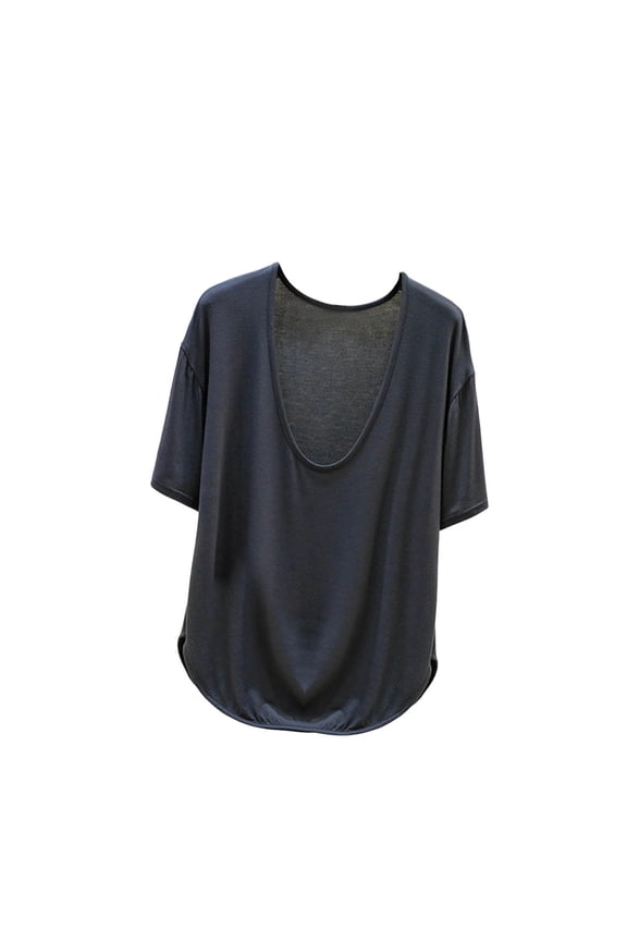 Womens Deep U Neck Short Sleeve T Shirt Casual Loose Fit Modal Cotton Polyester Tops for Daily Wear
