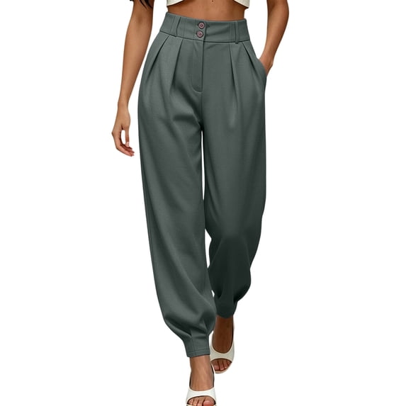 Ruimatai Womens Dress Pants High Waisted Pleated Jogger Work Trousers Dual Button Waist Pocket Business Casual Outfits