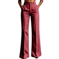 thumbnail image 1 of Ruimatai Womens Flare Dress Pants High Waisted Pinstripe Work Trousers Button Fly Pocket Business Office Outfits, 1 of 7