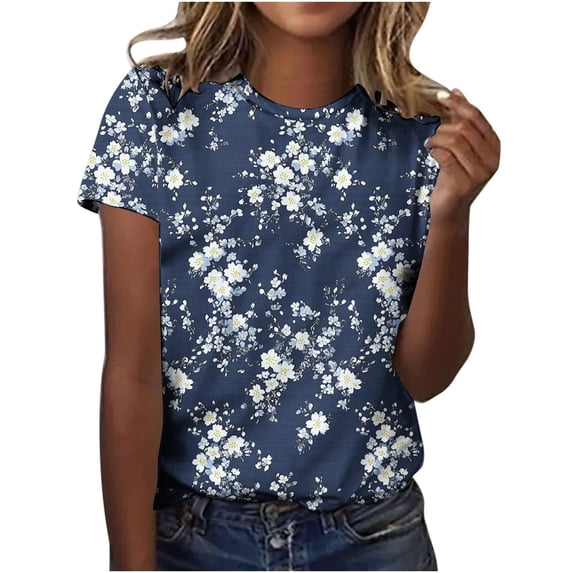 Ruimatai Womens Floral Graphic T-Shirts Plus Size Vintage Plant Flowers Print Shirt Casual Boho Crew Neck Short Sleeve Tee Tops