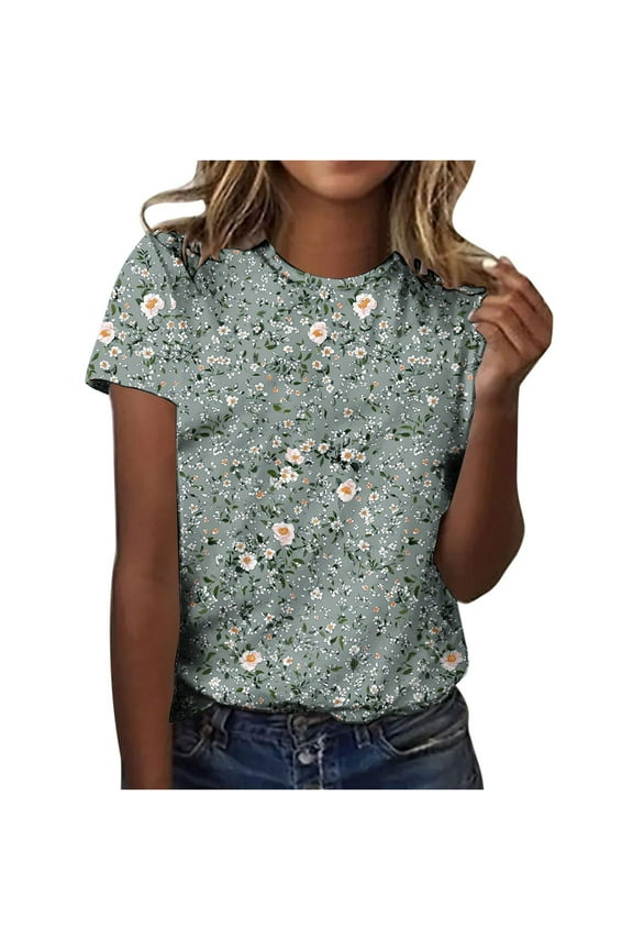 Womens Floral Graphic T-Shirts Plus Size Vintage Plant Flowers Print Shirt Casual Boho Crew Neck Short Sleeve Tee Tops