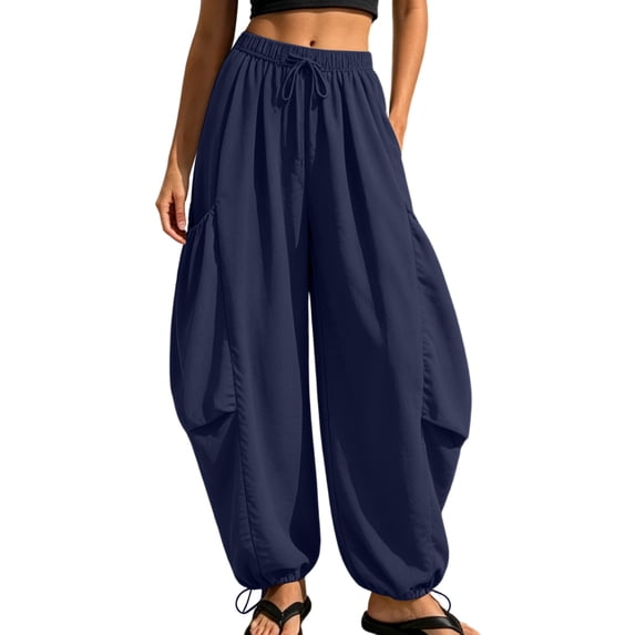 Ruimatai Womens Harem Jogger Pants High Waisted Drawstring Casual Trousers Side Pockets Adjustable Ankle Daily Vacation Outfits