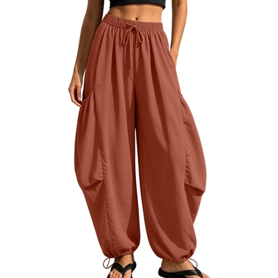 Ruimatai Womens Harem Jogger Pants High Waisted Drawstring Casual Trousers Side Pockets Adjustable Ankle Daily Vacation Outfits