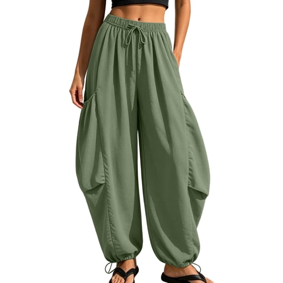 Ruimatai Womens Harem Jogger Pants High Waisted Drawstring Casual Trousers Side Pockets Adjustable Ankle Daily Vacation Outfits