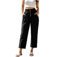 thumbnail image 1 of Ruimatai Womens High Waist Button Front Pleated Capri Pants Pockets Straight Leg Casual Trousers, 1 of 8