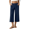 thumbnail image 1 of Ruimatai Womens High Waist Capri Pants Button Fly Patch Pockets Wide Straight Casual Daily Trousers, 1 of 7