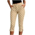 thumbnail image 1 of Ruimatai Womens High Waist Capri Pants Polka Dot Print Split Hem Button Zip Pocket Slim Casual Daily Trousers, 1 of 6